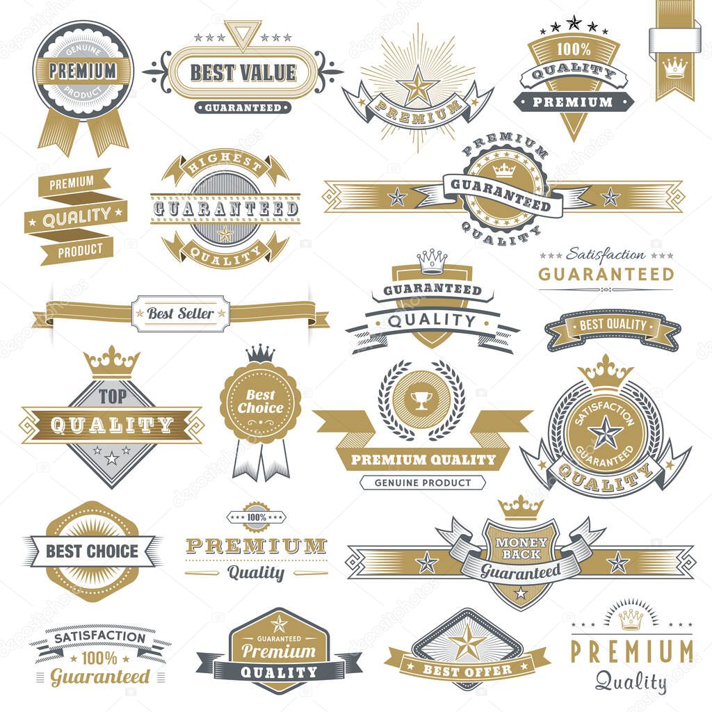 Vintage sign frames. Old decorative frame design, retro ornate label elements and luxurious vintage borders. Premium certificate badge, victorian elegant tag. Isolated vector symbols set