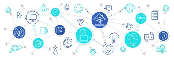 Otthoni Irodai Vektor Illusztráció Fogalom Kapcsolódó Ikonok Kapcsolatos Homeoffice Technológia — Stock Vector