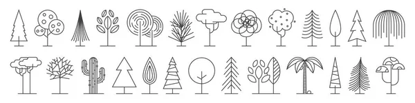 Big Set Minimal Trees Linear Icons Vector — ストックベクタ