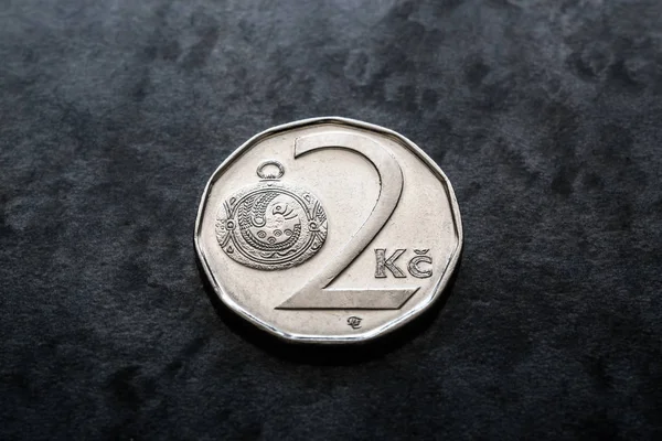 Чеська Республіка Валюти Дві Корони Монета Зворотний Крупним Планом Чорному — стокове фото