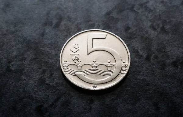 Чеська Республіка Валюти Ять Коронки Монета Зворотний Крупним Планом Чорному — стокове фото