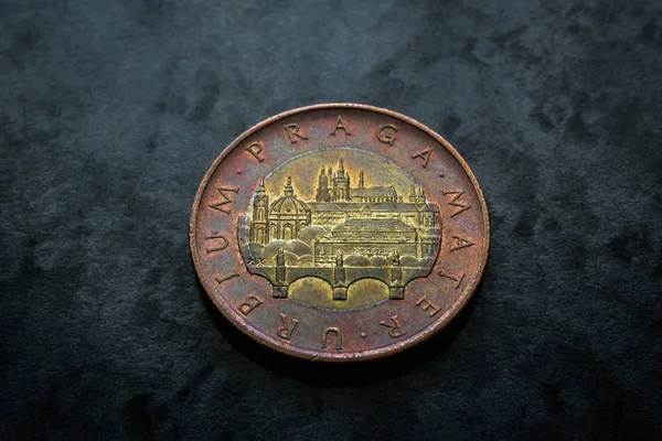 República Checa Moneda Cincuenta Coronas Moneda Inversa Con Castillos Praga — Foto de Stock