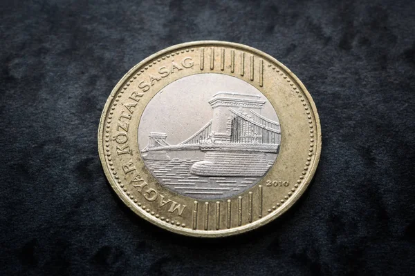 Moneda Hungría Moneda Doscientos Forint Reverso Con Puente Budapest Primer — Foto de Stock