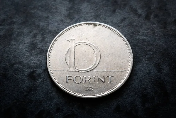 Moneda Hungría Moneda Diez Forint Primer Plano Sobre Fondo Gris — Foto de Stock