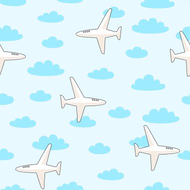 Vektör seamless modeli uçak ve bulutlar ile
