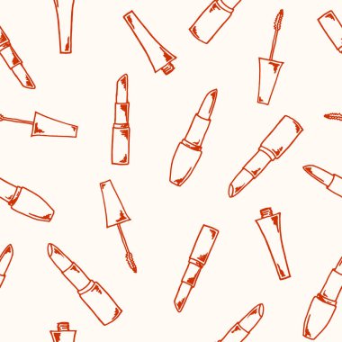 Vektör seamless modeli ile farklı serbest el çekilmiş Rujlar ve maskara