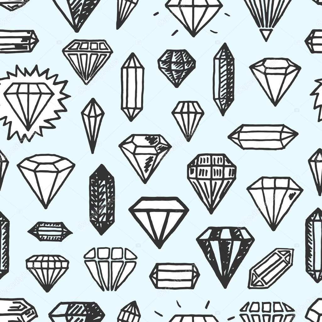 Vector seamless pattern with freehand drawn cartoon diamonds