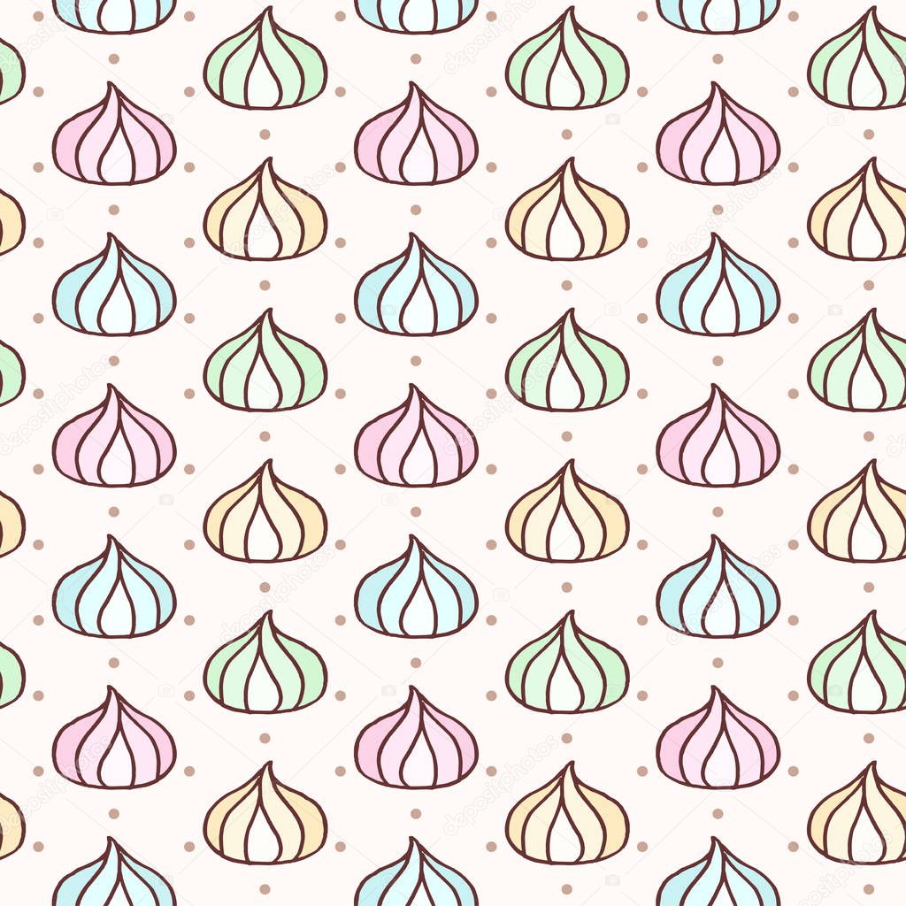Vector seamless pattern with freehand drawn cartoon meringues