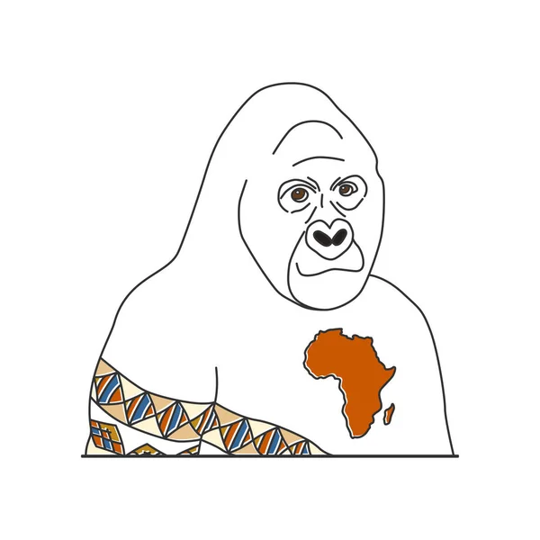 Vektör çizim karikatür beyaz goril maymun goril Afrika desenli ile harita Afrika yere kalp