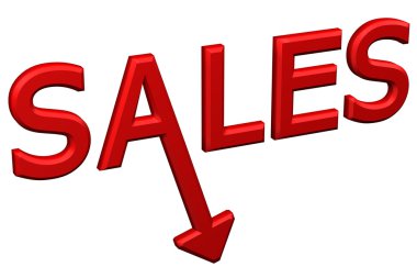 Konsept: satış ok ile kelime. 3D render.