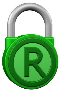 Konsept: asma kilit işareti marka ile. 3D render.