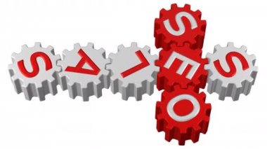 Konsept: Gearwheel kelimelerle Seo ve satış arkanı dön. 3D render.