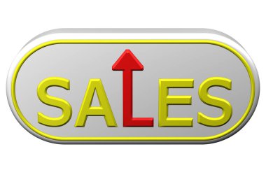 Konsept: satış ok ile kelime. 3D render.