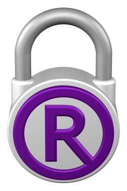 Konsept: asma kilit işareti marka ile. 3D render.