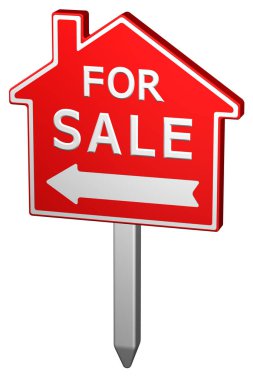 Ev satışı işareti için. 3D render.