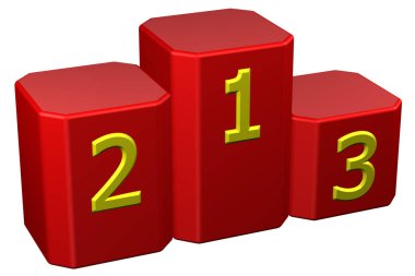 Sayılar ile kazanan podyum. 3D render.