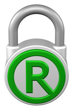 Konsept: asma kilit işareti marka ile. 3D render.