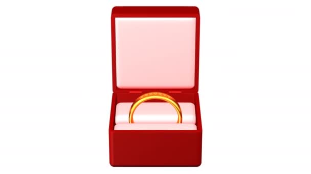 Scatola di gioielli con anello nuziale all'interno si sta aprendo. Rendering 3D . — Video Stock