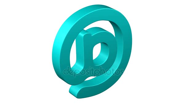 Türkises E-Mail-Symbol rotiert auf weißem Hintergrund. 3D-Darstellung. — Stockvideo