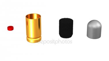 Bir kartuş (ateşli silahlar) bölümleri. Loopable. Luma mat. 3D render.