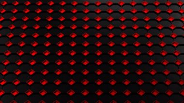 Arka plan - siyah sekizgenler ve kırmızı kareler. Siyah sekizgenler ve kırmızı kareler kafes. Loopable. 3D render.