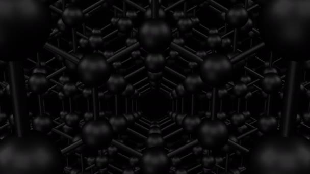 Graphen Struktur Reihen Von Kohlenstoffatomen Schwarzes Sechseckgewebe Schlupflöcher Darstellung — Stockvideo