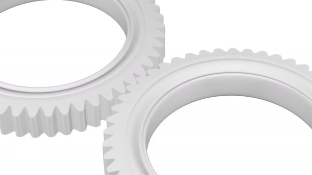 Abstract Background White Gearwheels Turn Loopable Luma Matte Rendering — Stock Video