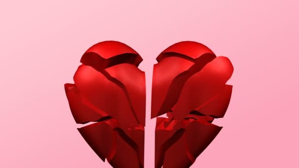 Концепция Красное Сердце Разворачивается Распадается Розовый Фон Лума Матте Рендеринг — стоковое видео