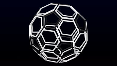 Beyaz altıgen ve siyah pentagonal çerçeveleri futbol topu olarak dön. Loopable. Luma mat. 3D render.