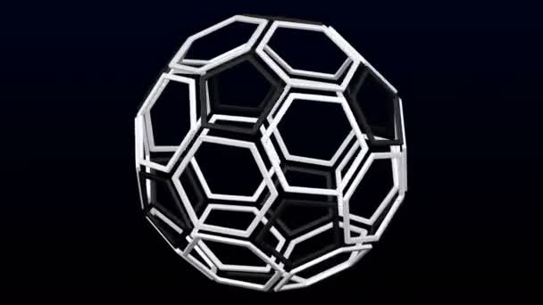 Otoč Bílé Hexagonální Černé Pětiúhelníkové Rámce Jako Fotbalový Míč Loopable — Stock video