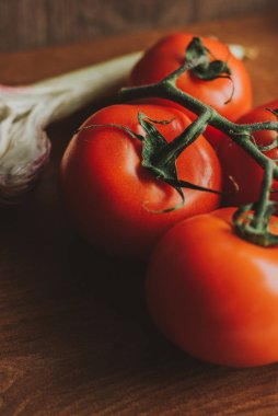 taze domates ve sarımsak. Rustik konsepti