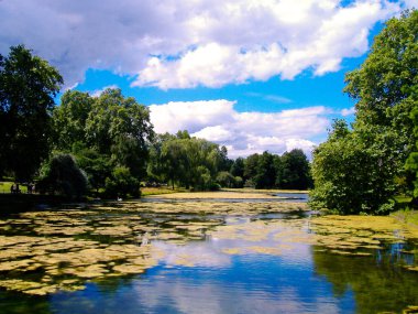 Güneşli bir günde St James's Parkı ile beyaz bulutlar yaz, Londra, İngiltere