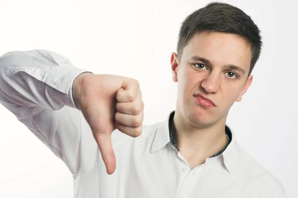 Man shows thumb down sign no