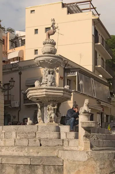 TAORMINA, ITALY - January 04, 2017: Amazing fountain Centaur close-up photo. Сицилия. Италия . — стоковое фото