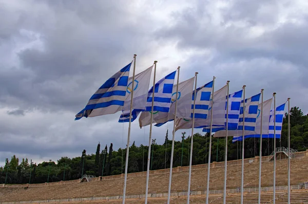 Flags Greece Flags Olympic Games Wave Panathenaic Stadium Background Athletic — 스톡 사진