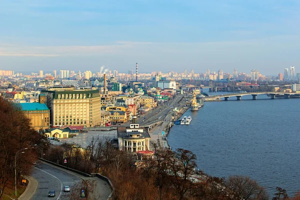 Kyjev Ukrajina Březen Scénický Letecký Pohled Kyjev Při Východu Slunce — Stock fotografie