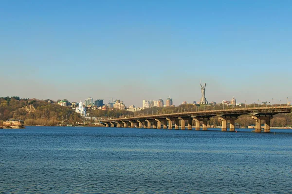 Hermoso Panorama Del Río Dnipro Con Paton Bridge Paisaje Urbano — Foto de Stock