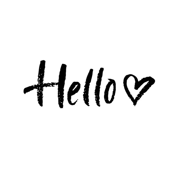 Hand getekend artistieke belettering Hello met hart — Stockvector