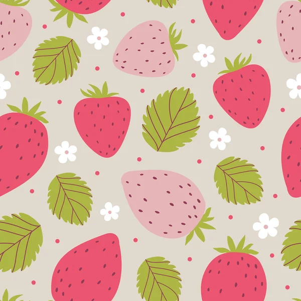 Strawberry seamless pattern in pink colors. Vector illustration — Stock Vector