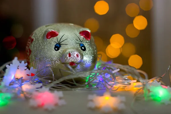 Golden piggy bank with Chinese character. — Stock Photo, Image