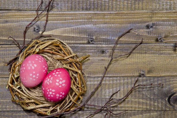 Ostereier im Nest bemalte Eier. — Stockfoto