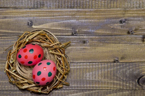 Ostereier im Nest bemalte Eier. — Stockfoto