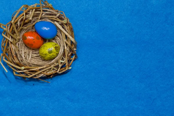 Ostereier im Nest. Wachteleier bemalt. — Stockfoto