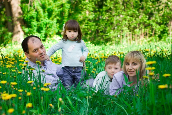 Ritratto di famiglia in un parco primaverile . — Foto Stock