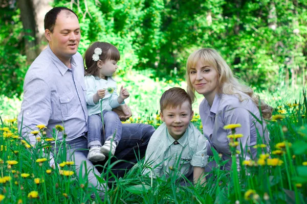 Una famiglia di quattro persone che si diverte nel parco . — Foto Stock