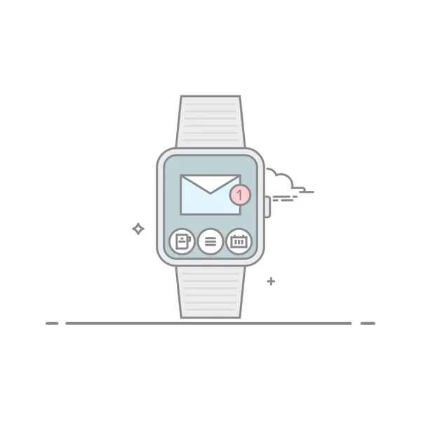 Slimme horloge. Het concept van de mobiele applicatie-interface. E-mailclient. Nieuwe ongelezen e-mail. Geïsoleerd op een witte achtergrond. De vector in een lineaire stijl. — Stockvector