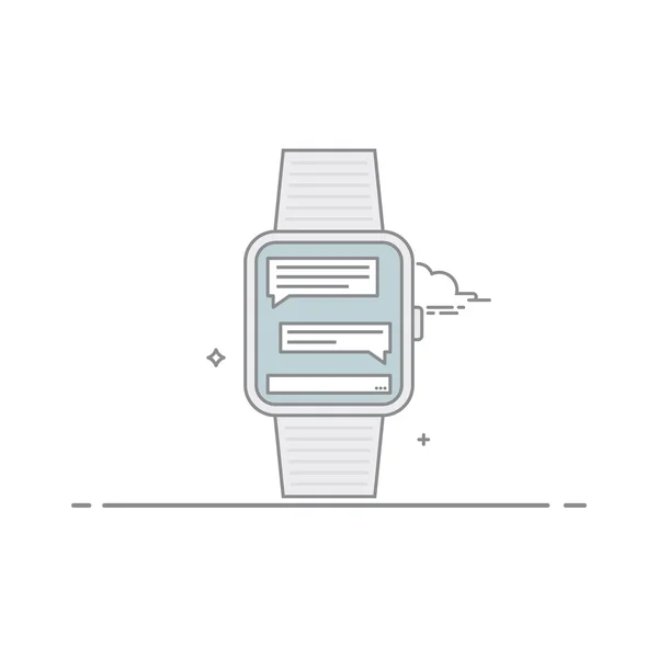 Slimme horloge. Het concept van de mobiele applicatie-interface. Online correspondentie. Mobiele boodschapper. Geïsoleerd op een witte achtergrond. De vector in een lineaire stijl. — Stockvector