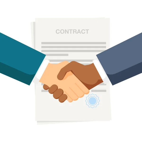 Avslutningen av en avtala. Handshake två affärsmän. Svarta och vita människor. Vektor, illustration Eps10. — Stock vektor