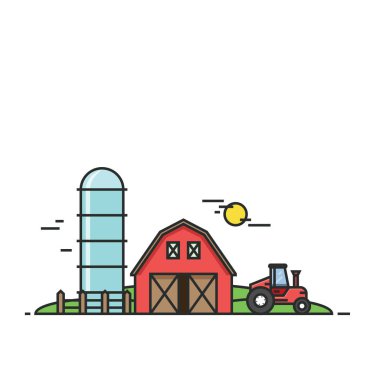 Kırsal manzara. Tarım ve tarım illüstrasyon. Tasarım öğeleri Web sitesi, basılı medya için. Vektör, Eps10.