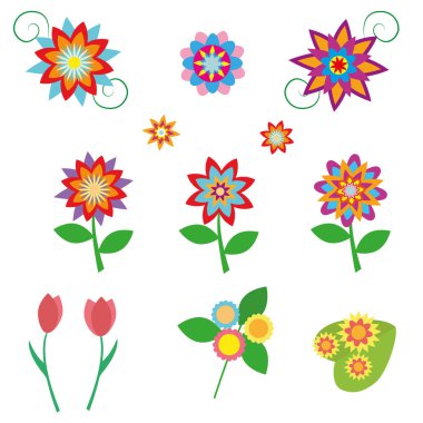 Çiçekler beyaz arka plan üzerinde izole bir düz stil ayarlayın. Vektör, resimde Eps10.